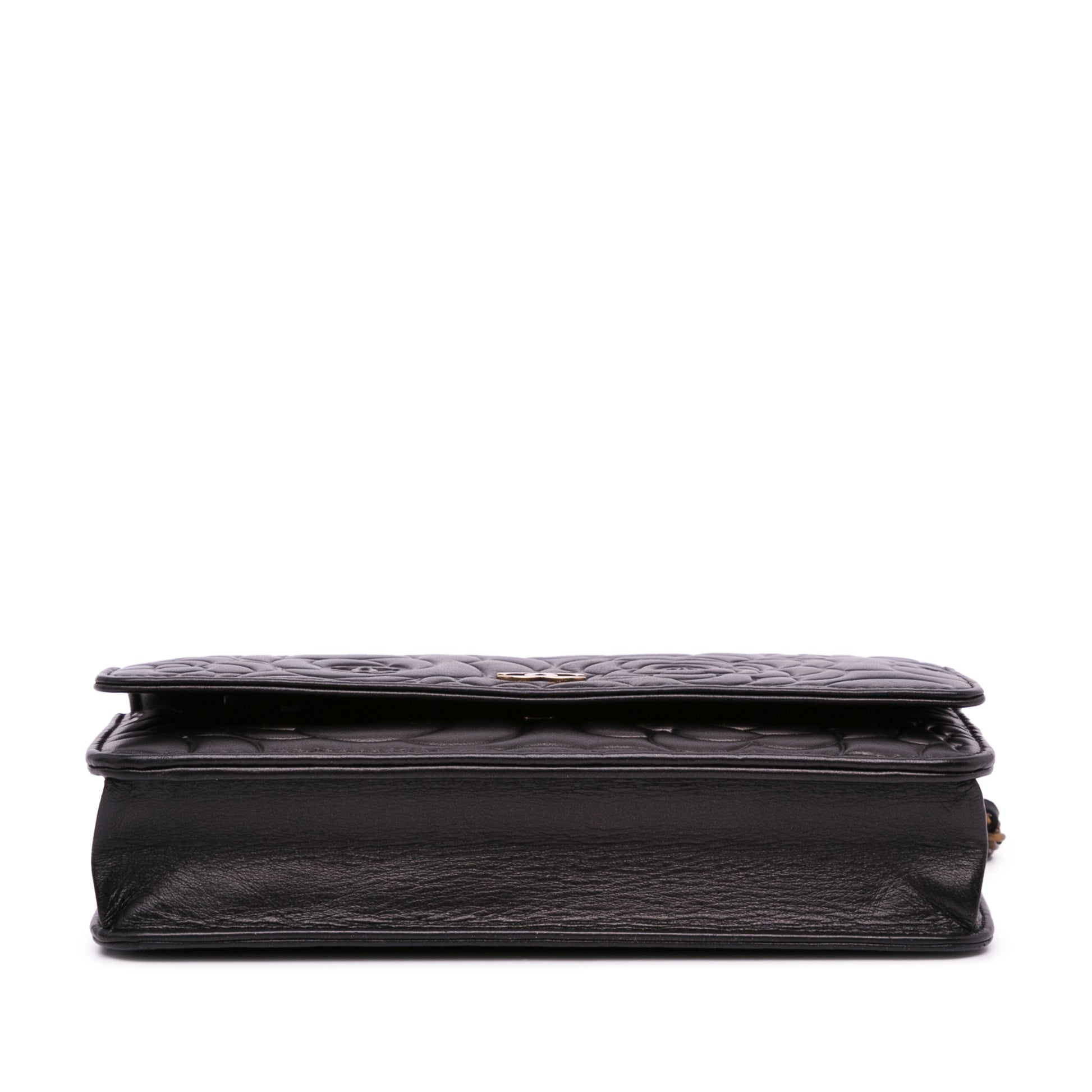 Lambskin Camellia Wallet On Chain Black -  Re-Luxury