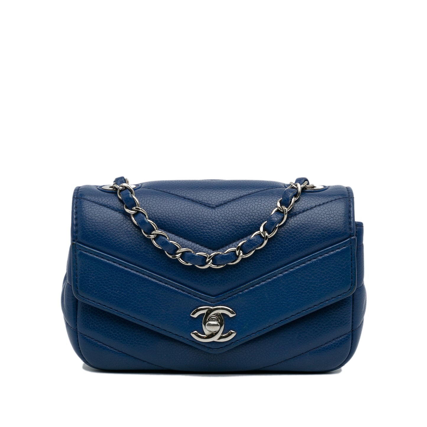 Mini Caviar Chevron Data Center Envelope Flap Bag Blue -  Re-Luxury