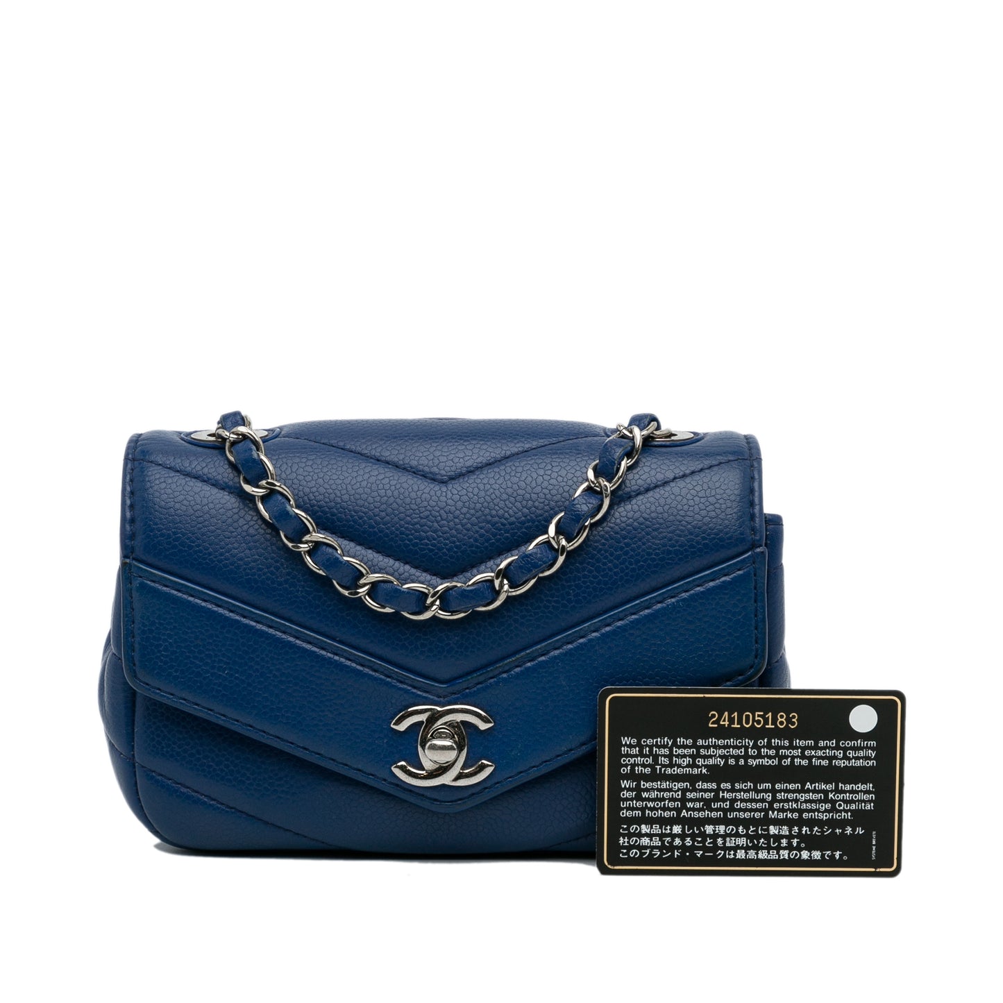 Mini Caviar Chevron Data Center Envelope Flap Bag Blue -  Re-Luxury