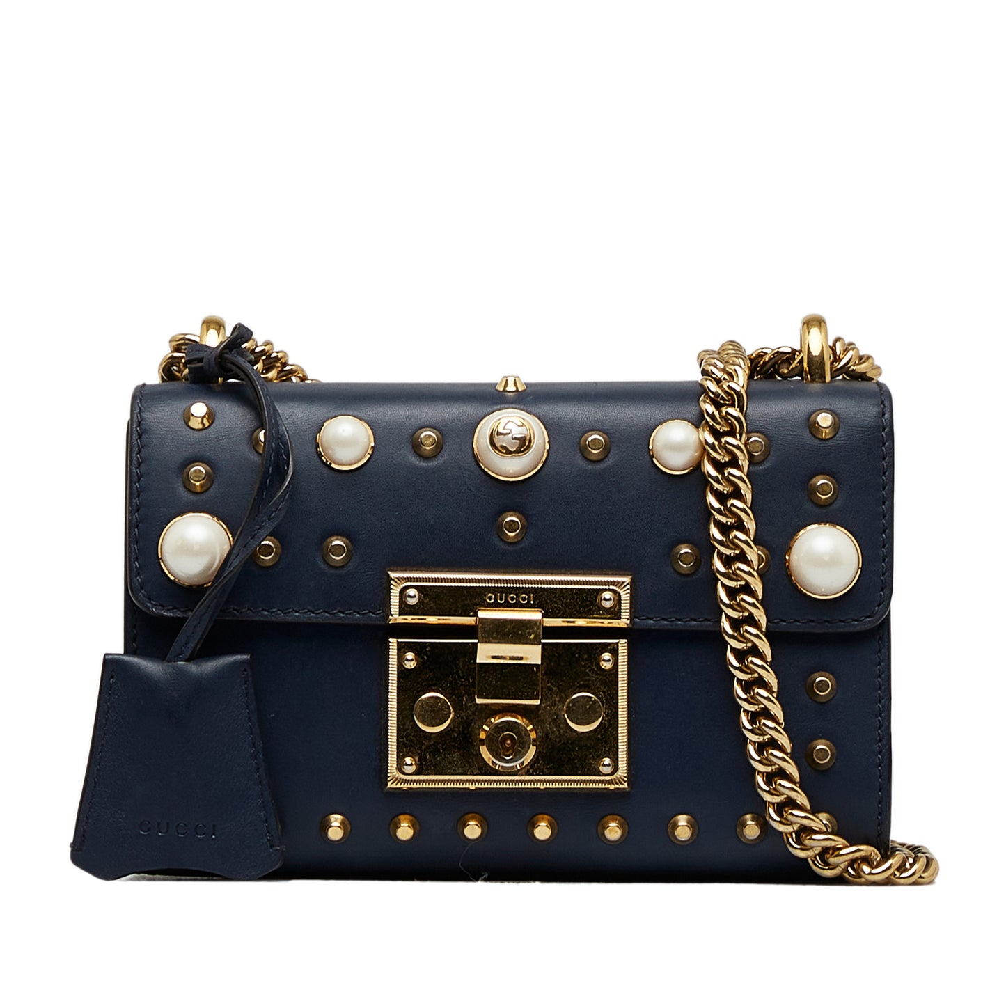 Small Pearl Studded Padlock Crossbody Blue -  Re-Luxury