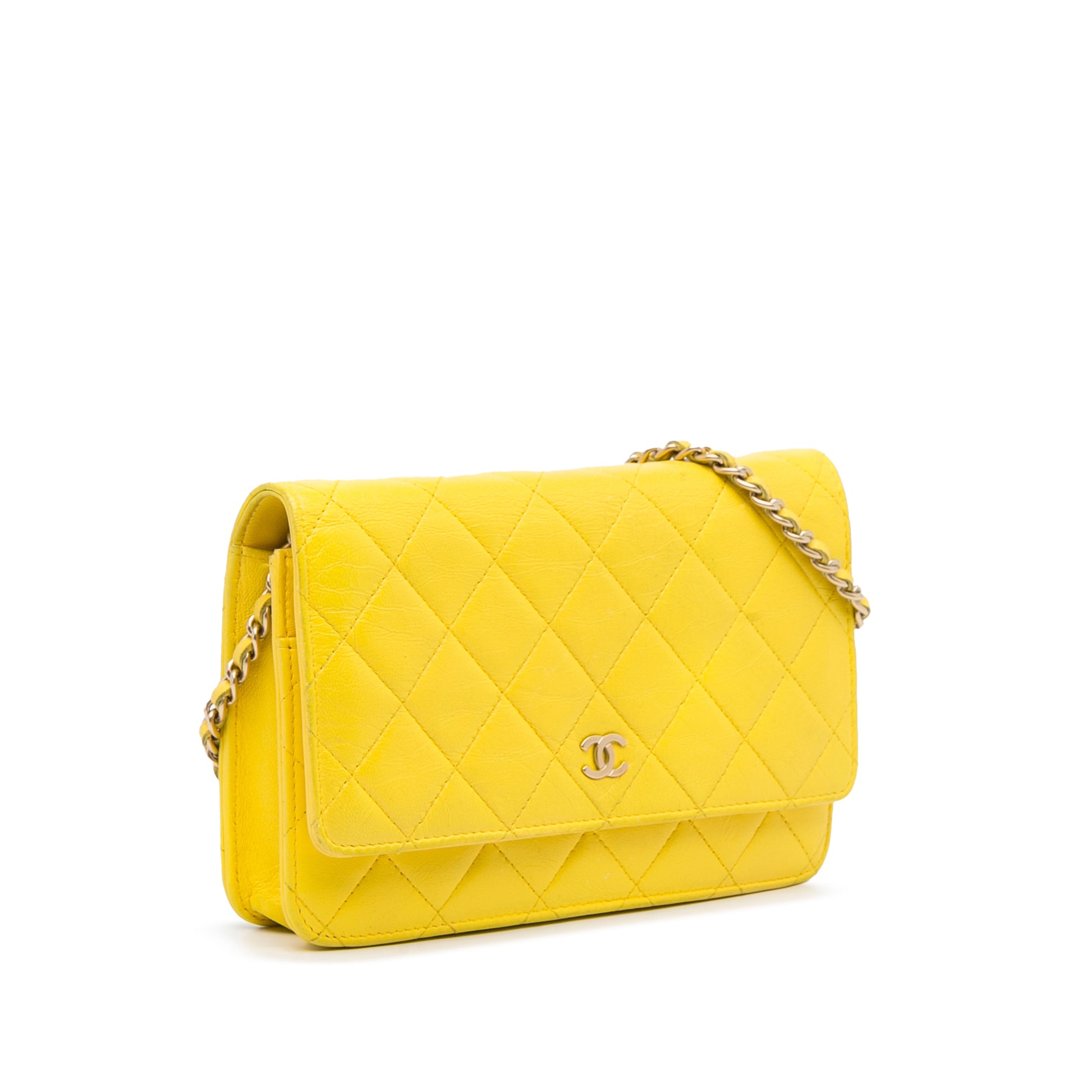 Classic Lambskin Wallet on Chain Yellow -  Re-Luxury