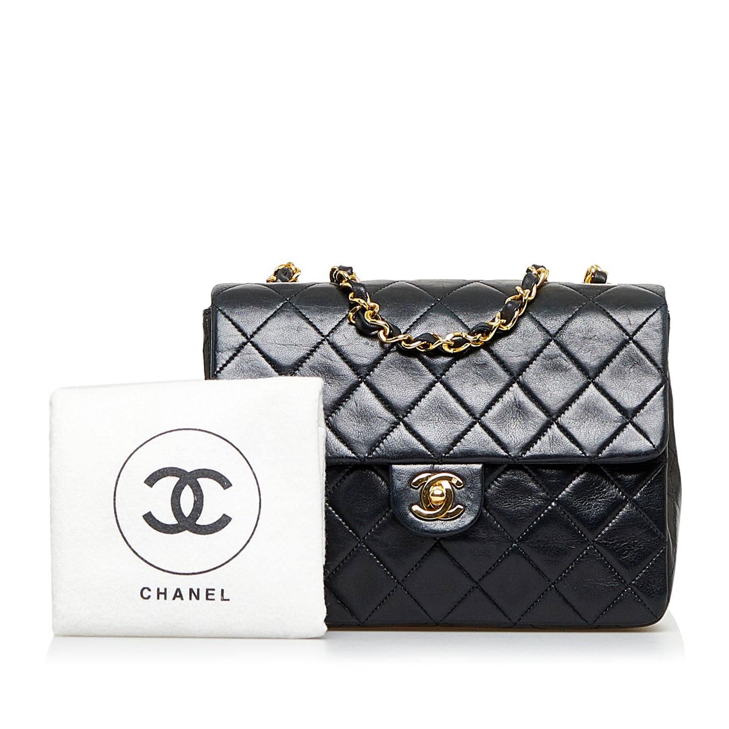 Mini Square Quilted Lambskin Single Flap Black -  Re-Luxury