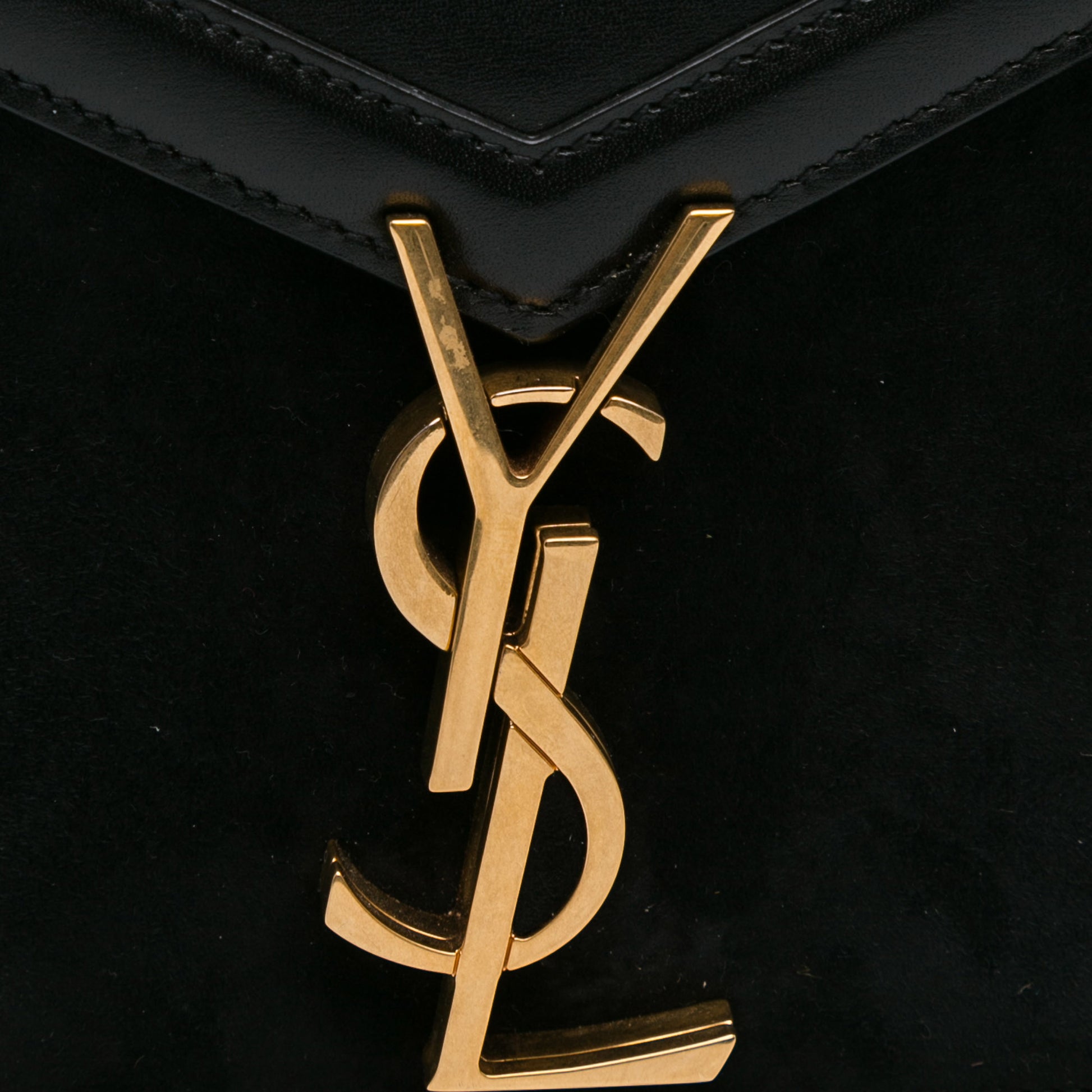 Suede and Calfskin Monogram Cassandra Clasp Bag Black -  Re-Luxury