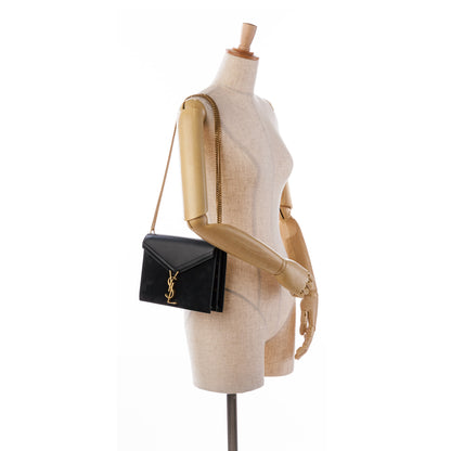 Suede and Calfskin Monogram Cassandra Clasp Bag Black -  Re-Luxury