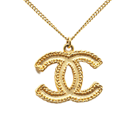 Gold Plated CC Pendant Necklace Gold -  Re-Luxury