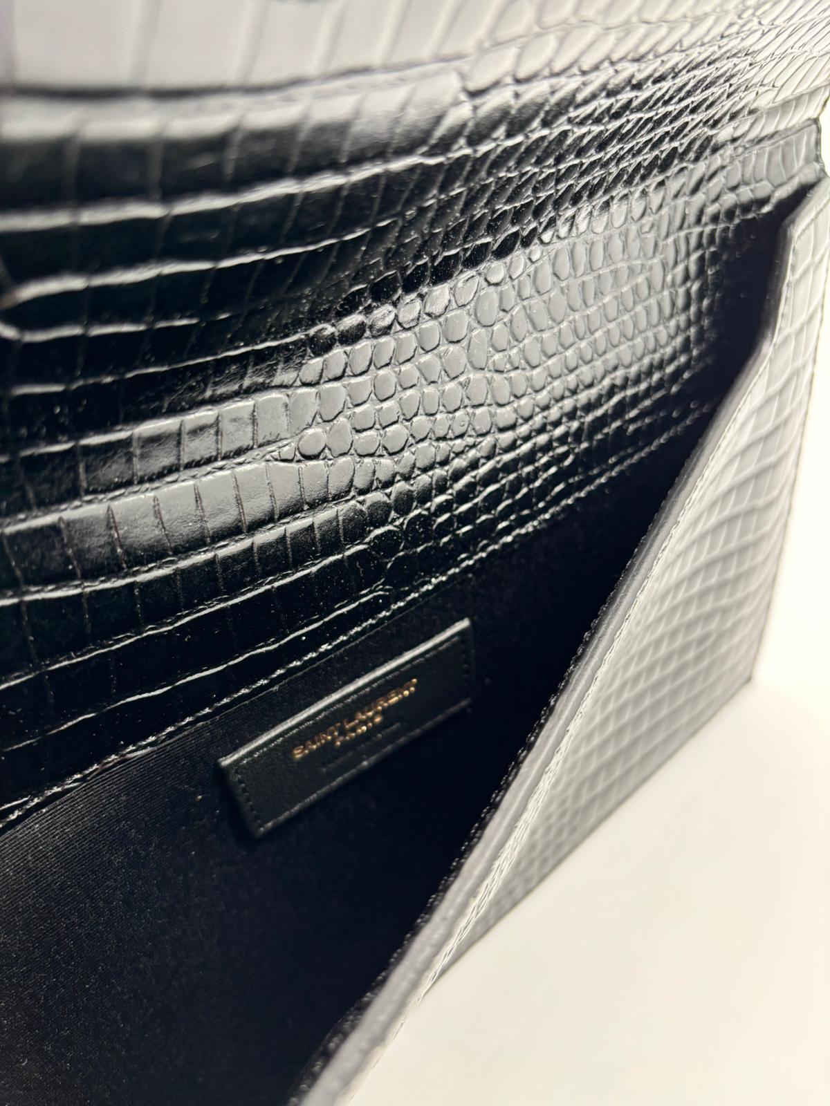 Saint Laurent Uptown Pouch - Crocodile Embossed Leather