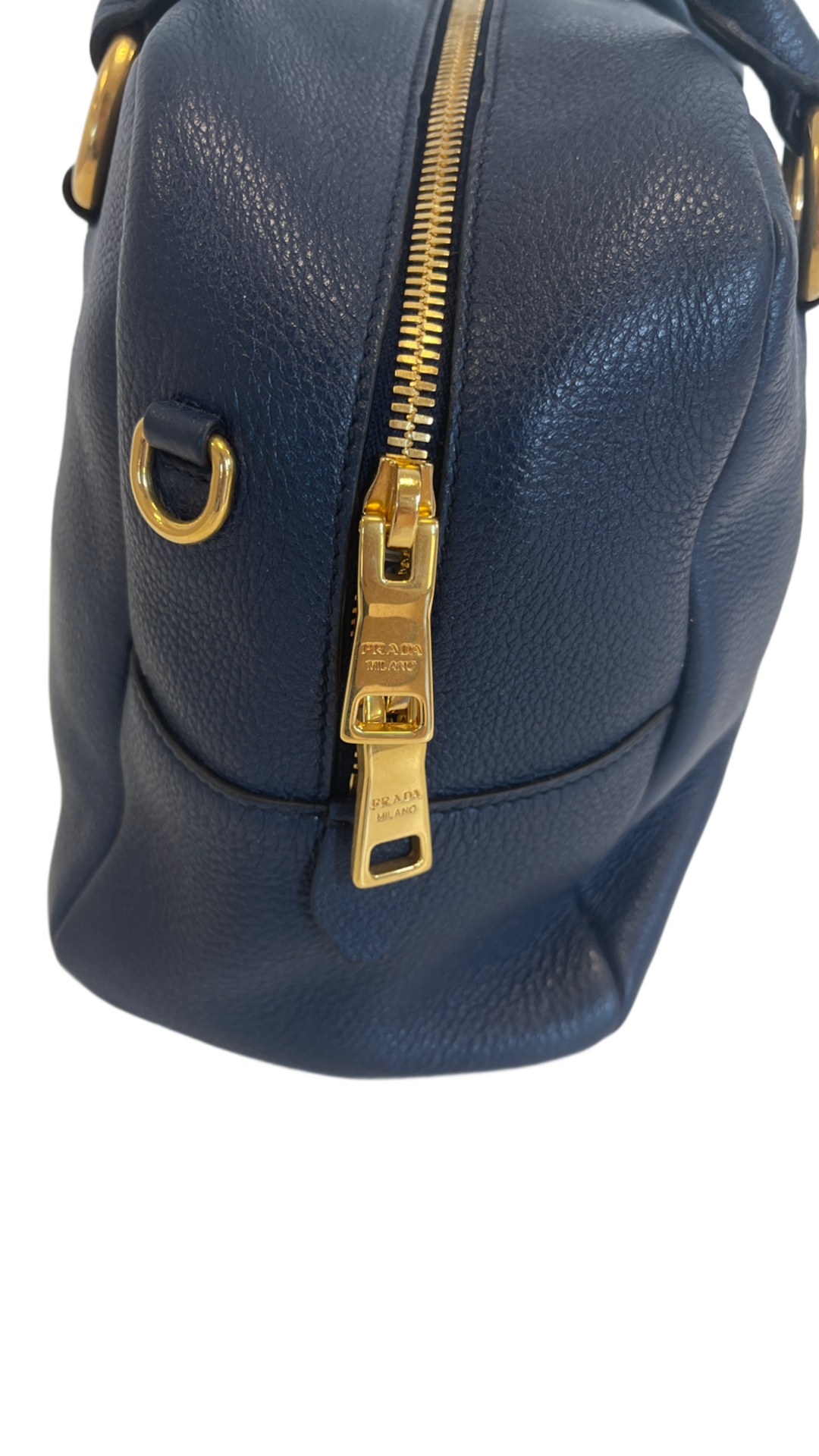 Prada Navy Blue Vitello Daino Leather Boston Bag