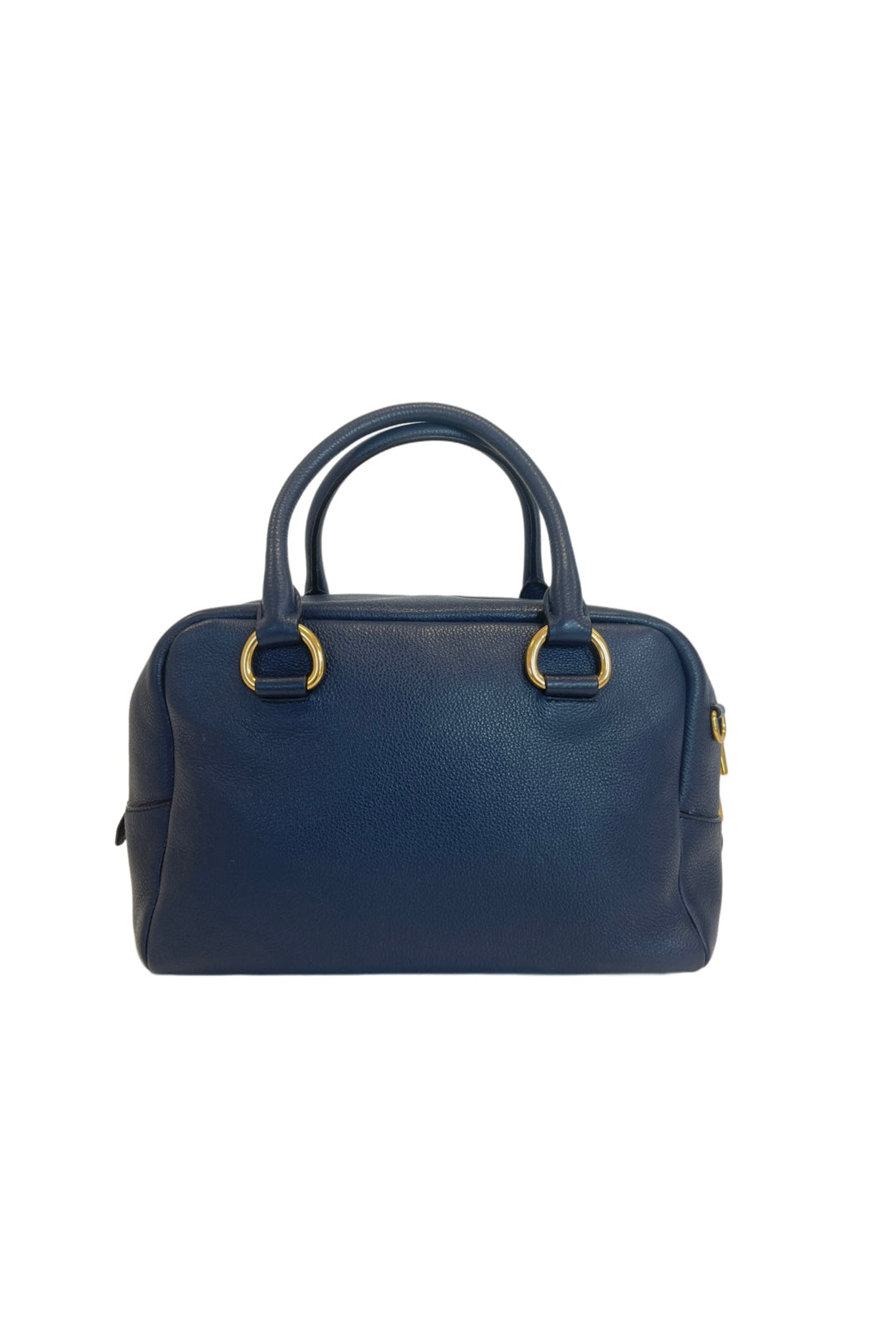 Prada Navy Blue Vitello Daino Leather Boston Bag