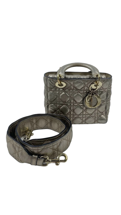 Lady Dior Metallic Calfskin Cannage Supple Bag