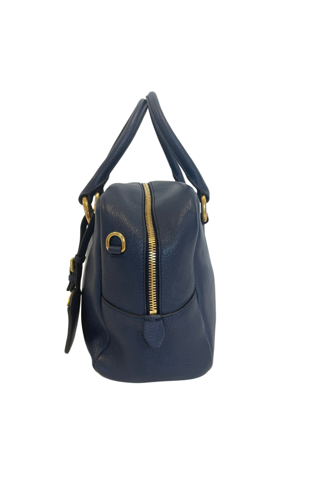 Prada Navy Blue Vitello Daino Leather Boston Bag