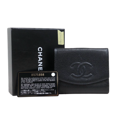 Chanel Black Caviar Leather Vintage Timeless Compact Wallet